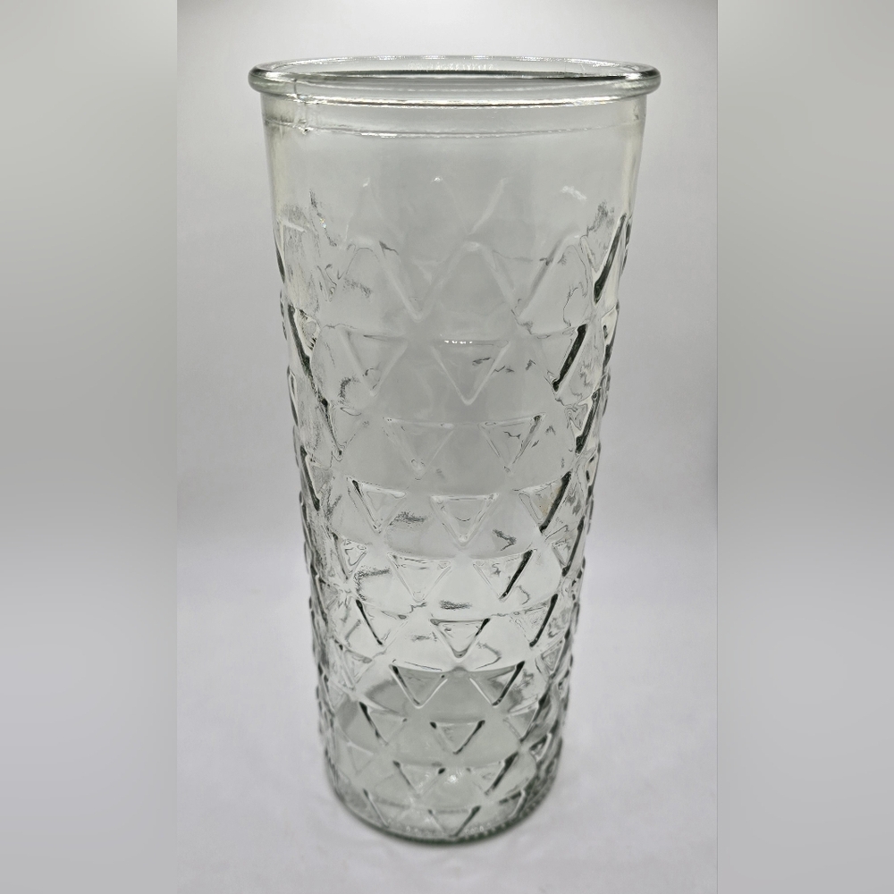 Art Deco Large Vintage Clear Diamond Textured Glass Vase Unmarked Heavy 9.75"x4" - Picture 2 of 5